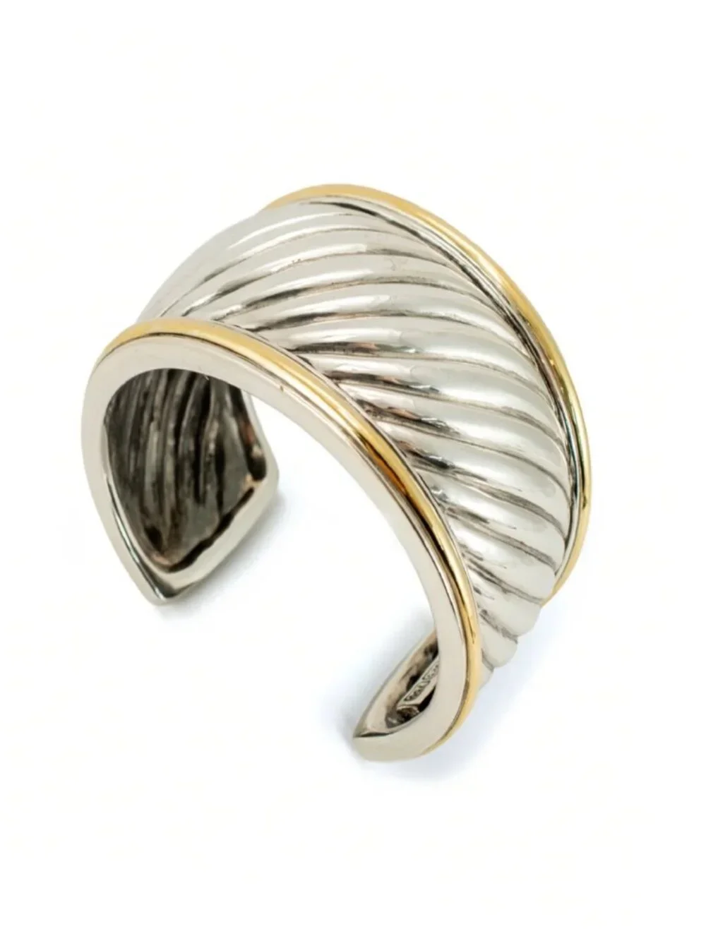 David Yurman Thoroughbred Wide Cuff Bracelet 925 18K Gold Excellent
